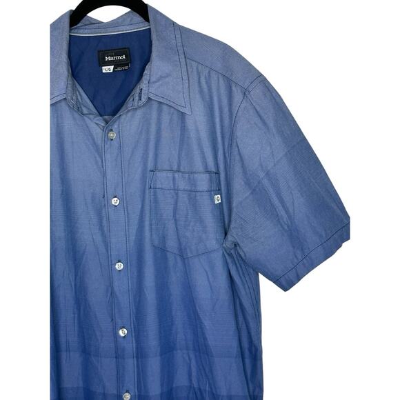 Marmot Mens Blue Gradient Ombré Shirt Large‎ Button Up Outdoor Hiking Camping - Picture 2 of 10